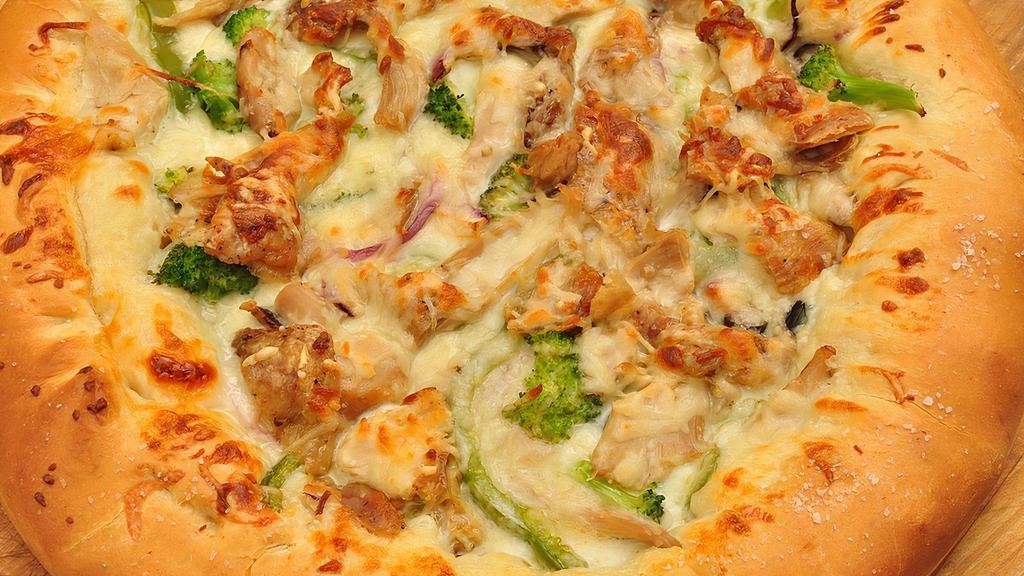 Chicken Broccoli · Chicken, broccoli, tomato & Mozzarella.