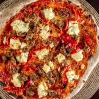 Sausage · Rustic sauce, house-made sausage, roasted red peppers, Ricotta cheese.