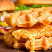 Chicken & Waffles Sandwich! · Freshly toasted waffle, fried chicken, topped off with house-made honey-butter hot sauce.
