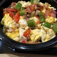 Veggie Bowl · 3 Scrambled eggs, peppers, mushrooms, onions & tomatoes.