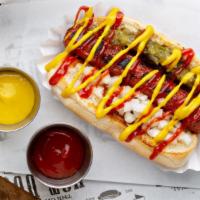 Martha'S Vineyard Jumbo · Jumbo beef hot dog topped with ketchup, mustard, relish, and onions.