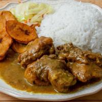 Large Curry Chicken Platter · Each platter consists of meat, rice, and your choice of any 2 sides: mac and cheese, cabbage...
