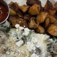 Fresco Omelette · Gluten free. House-made chorizo, kale, harvest mushrooms, crumble goat cheese.