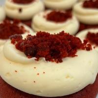 Red Velvet · Classic red velvet cake, filled + frosted with cream cheese buttercream icing topped with cr...