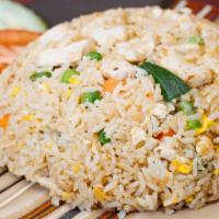 R 43. Thai Fried Rice Entrée · Stir fried rice with eggs, tomatoes, onions, sweet pea, carrots, and scallions.