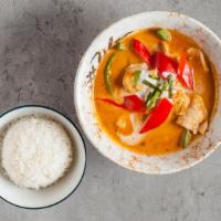 Panang Curry · Mild spicy. Choice of meat, blended coconut milk with panang red curry, peanut sauce, chili,...
