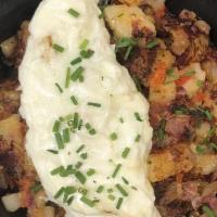 Pastrami Skillet · Standard order of potatoes, hot pastrami, red peppers, green peppers and onions fried in a s...