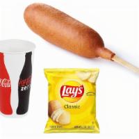 Corn Dog Combo · Delicious chicken corn dog paired with original lays and a 24 oz Fountain drink of your choi...