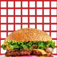 Sumo Angus Cheeseburger  · Double angus beef, ketchup, mayo, mustard, lettuce, tomato, onion, and American cheese.