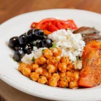 Mediterranean Rice Bowl · Red quinoa, jasmine rice & fresh spinach tossed in Greek dressing w/ cremini mushrooms, cher...