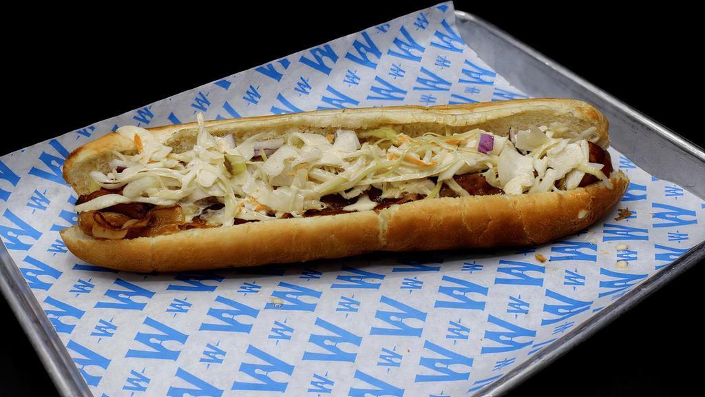 Beta Dog · Pickles, Bacon, Red Onion, and Coleslaw