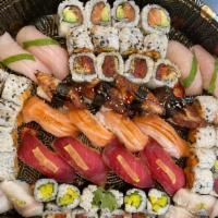 Maki & Nigiri Platter · 28 pieces of nigiri: Tuna, Salmon, Yellowtail, Shrimp, Octopus, and Eel
6 rolls: California,...