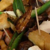 Picada Pueblo Viejo · Natchos, French Fries, Pork Stripes, Beef, Chicken, Sausage and Shrimp