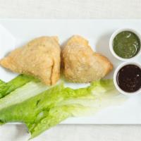 Vegetable Samosa · Vegan. vegetarian. Indian pastry stuffed with potato and mild spice.