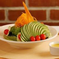 Avocado Salad · Romaine lettuce, carrots, cucumber, tomato and avocado (choice of ginger dressing of balsami...