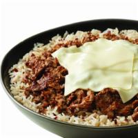 Cheese Rice & Grain Bowl · Your choice of grilled chicken or sirloin steak topped with melted American cheese over a be...