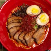 Tonkotsu Spicy · Pork broth: pork chashu, spicy bean sprouts, kikurage, green onion, spicy sauce. Served with...