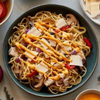 Spicy Chicken Cheesesteak · Freshly made egg white noodles, roasted chicken, mushrooms, red onions, spicy cherry peppers...