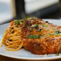Chicken Parmesan · buffalo mozzarella, san marzano tomato, 
panko, linguine