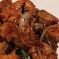 Mandarin Shrimp · Spicy. Jumbo shrimp lightly browned and toss-fried in our unique tingly, tangy and spicy sau...