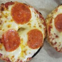 Pizza Bagel · Topped with marinara sauce, pepperoni and mozzarella cheese.