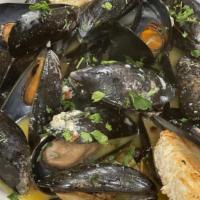 Mussels Marinara · New Zealand green-lipped mussels, served over pasta. Served with pasta, baked potato or a si...