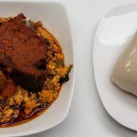 Egusi · Served with eba, amala (yam flour) lyan (pondo yam), fufu.