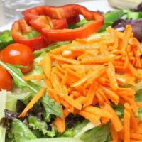Garden Salad · Mixed Greens, Peppers, Cabbage, Calamata Olives, Cherry Tomatoes, Carrots and Cucumbers. Cli...