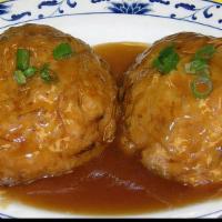 Chicken Egg Foo Young · Served with white rice.