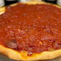 Chi-Pie · Deep dish chicago style! layers of flaky crust, melted Wisconsin brick cheese and house pizz...