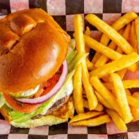 California Style Burger* · Melted American cheese, lettuce, tomatoes, onions, pickles, and mayonnaise.