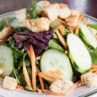 House Salad · mixed greens, carrots, cucumbers, house croutons and sherry maple vinairgrette