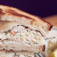 Monday: The Rachel · oven roasted turkey, swiss cheese, coleslaw and russian dressing on grilled sourdough