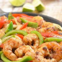 Fajita Shrimp · Your choise of protein, bell peppers, onions and shrimp.
Served with rice and beans, pico de...