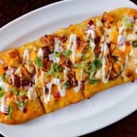 Chicken Bacon Ranch Flatbread · Grilled chicken, chopped bacon, blended cheddar cheese, chopped red onion & scallions with a...