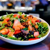 Fresh Fruit & Goat Cheese Salad · Fresh baby spinach & field green mix, strawberries, watermelon & blueberries with crumbled g...