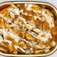 Buffalo Chicken Cheese Fries · Chicken, blue cheese, and hot sauce.