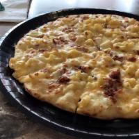 Pizza Mac · Original cheese bend topped with marinara sauce, fresh basil, pepperoni and parmesan cheese.