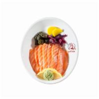 Sake (Salmon) Donburi · Salmon Sashimi on a bed of rice with Wasabi