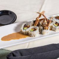 Soft Shell Crab Roll · Fried soft shell crab, avocado, and sesame sauce.