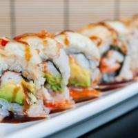 Fantasy Roll · Eel, shrimp, avocado, and crab stick topped with tempura white fish, eel sauce, and sweet ch...