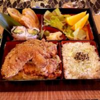 Special Bento · Come with  four pieces of California rolls, one piece of veggie spring roll, two pieces of d...