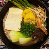 Vegetarian Ramen · Topping :
Bamboo Shoots, Bean Sprouts, Bok Choy, Black Fungus, Chopped Scallion & Corn.
Choi...