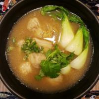 Pork & Shrimp Wonton Noodle Soup · Topping :
Bok Choy, Chopped Scallion & Cilantro.
Soup (12oz) :
Taiwanese Chicken Broth & Lig...