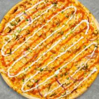 Cheeky Cordon Bleu Pizza · Grilled chicken, ham, provolone, mozzarella and Alfredo baked on a 16-inch hand-tossed dough.