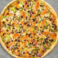Very Veggies Pizza · Mushrooms, eggplant, black olives, green peppers, tomatoes and broccoli baked on a 16-inch h...