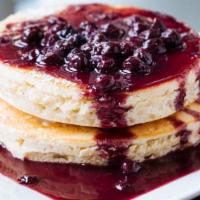 Vegan Pancakes (2 Pieces) · dusted with powder sugar served with homemade blueberry sauce and vegan butter