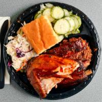 Bbq Sampler (For One) · Our three most popular meats (Memphis ribs, Dixie chicken, pulled pork) served with two side...