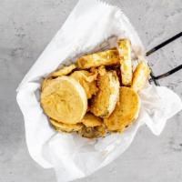 Fried Pickle Chips · Southern delicacies with chipotle ranch.