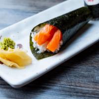 Salmon · Salmon wrapped in rice and seaweed.